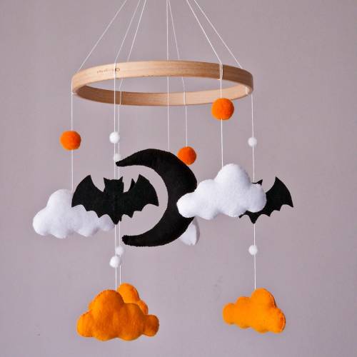 Baby mobile, personalized baby gift, moon mobile, spooky goth mobile, Halloween decor nursery, black and white crib mobile, custom baby gift
