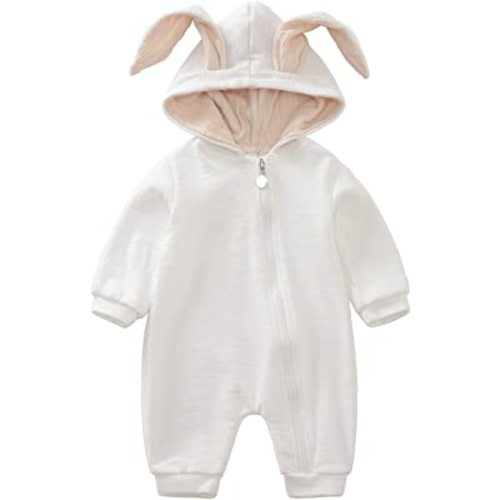 Newborn Baby Boy Girl Romper Cotton Cute Bunny Long Sleeves Zipper Hoodie Infant Bodysuits Jumpsuit Outwear