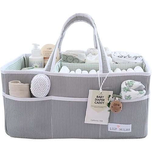 Lily Miles Baby Diaper Caddy - Large Organizer Tote Bag for Baby essentials Boy or Girl - Baby Shower Basket - Nursery Must Haves - Registry Favorites - Newborn Caddie Car Travel