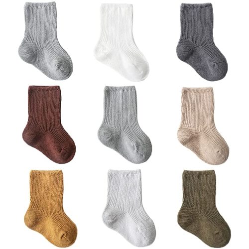 Adeimoo Newborn Cotton Crew Socks Unisex Baby Solid color Sock Ankle Socks for Boy Girls Infant Toddlers - 9 Pairs