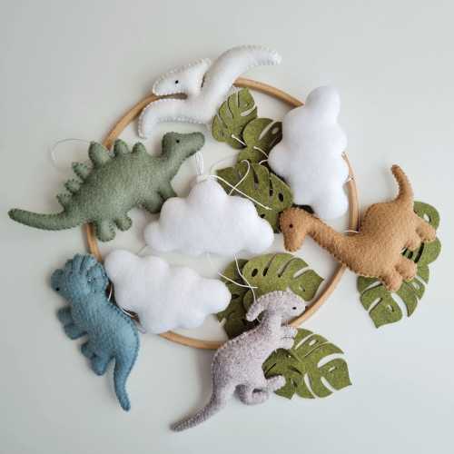 Dinosaur baby mobile, Hanging felt cot mobile, animals nursery decor, Baby shower gift