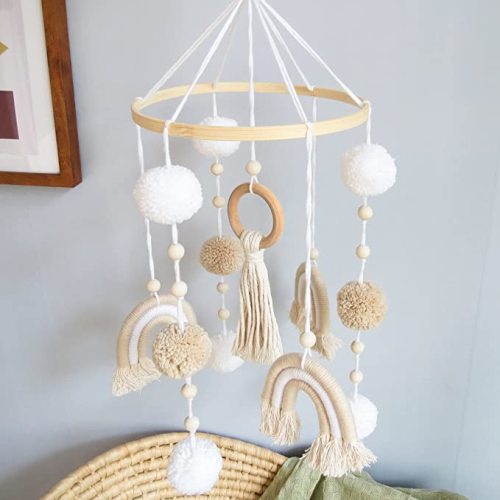 Neutral Boho Rainbow Baby Mobile - Beige