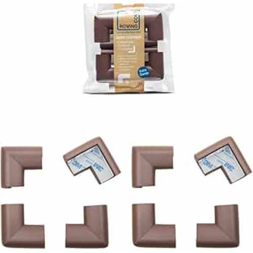 Roving Cove Corner Protector for Baby (8 Large Corners) - Hefty-Fit Heavy-Duty Soft Rubber Foam Furniture Corner Bumper Guards, 3M Adhesive Pre-Taped, Coffee Brown