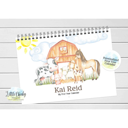 Baby First Year Calendar - Farm Animals First Year Calendar, Barnyard First Year Calendar, Milestone Stickers, Journal Keepsake, Baby gift
