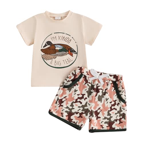 Kids Baby Boys Duck Hunter Clothes Mallard Duck Short Sleeve T-shirt Casual Shorts 2Pcs Toddler Hunting Baby Outfit
