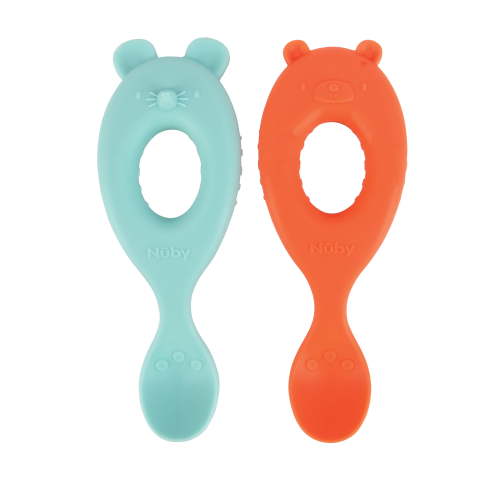 Nuby Animal Silicone Easy Grip Spoons for Babies, Mouse and Bear, 2 Count