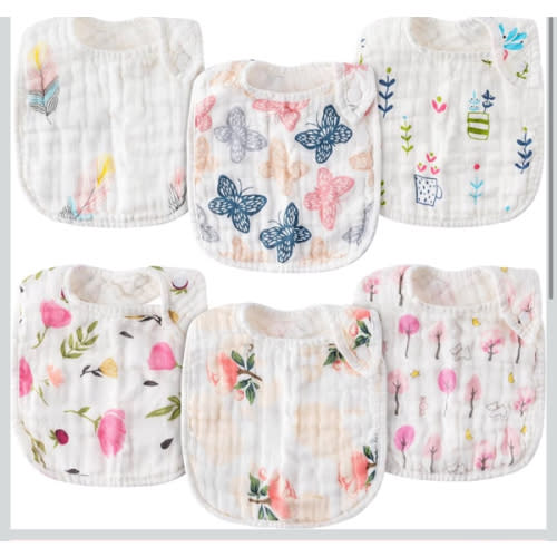 Amazon.com: Zainpe 6Pcs Snap Muslin Cotton Baby Bibs Spring Butterflies Flowers Bib with 6 Absorbent Soft Layers Adjustable Burp Cloths for Infant Girl Boy Toddler Drooling Eating Teething Feeding 0 to 24 Months : Baby
