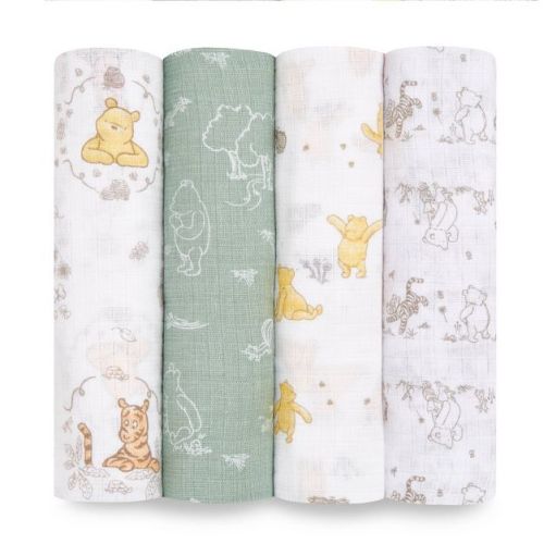 Aden + Anais Essentials Disney Winnie + Friends Muslin Swaddle Blankets - Beige - 4pk