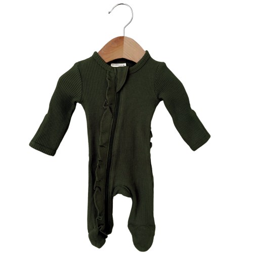 Organic Waffle Ruffle Zip Footie, Forest