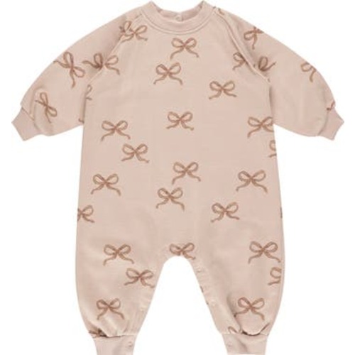 Bow Print Cotton Blend French Terry Romper, 6-12M