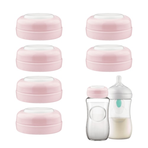 Maymom Screw Lids Aka Travel Caps with Rewritable Sealing Disc Compatible with Avent, Maymom Wide Mouth Bottles (Pink)