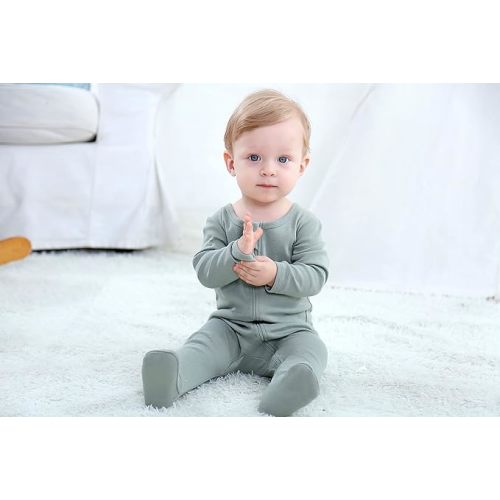 O2 BABY Baby Boys Girls Organic Cotton Zip-Front Sleeper Pajamas, Footed Sleep 'n Play