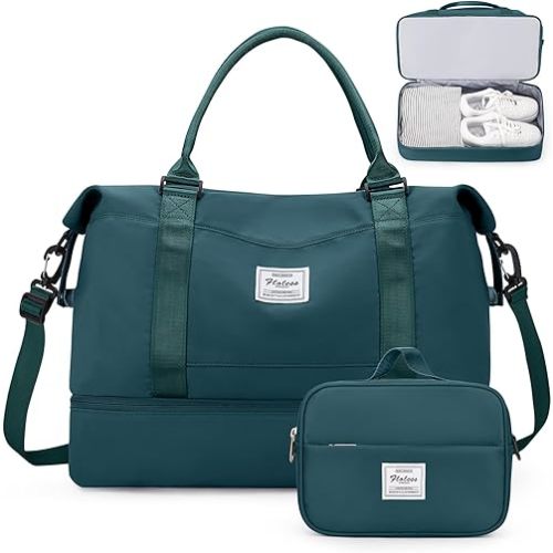 Weekender Bags for Women,Overnight Travel Duffel Bag with Shoes Compartment& Toiletry Bag,Extra Large(Peacock Blue)