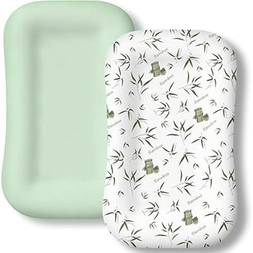 Baby Lounger Cover 2 Pack - Silky Soft Bamboo Viscose Infant Lounger Cover, Breathable & Moisture-Wicking Newborn Lounger Slipcover for Baby Boys Girls, Fits Azopesy& Most Loungers, Green