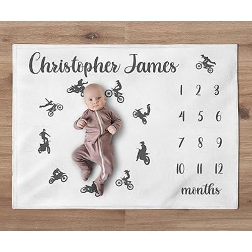 Motocross Milestone Blanket, Custom Dirt Bike Boy Milestone Blanket, Motocross Nursery, Motorcycle Milestone Blanket, HHQ63_BLKBB018_5