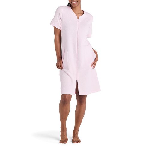 Miss Elaine Solid Quilt-In-Knit Short Zip Robe