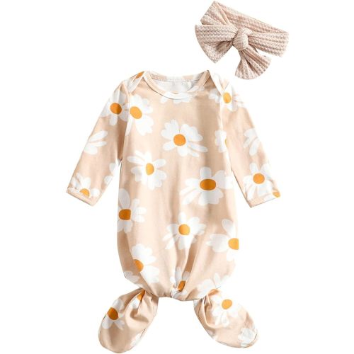 Infant Newborn Baby Girls Floral Sleep Gown Headband Sleepwear Romper Sleeping Bags Outfits