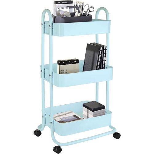 Realspace® Mobile 3-Tier Storage Cart, 35-5/8"H x 17-15/16"W x 14-5/16"D, Light Blue