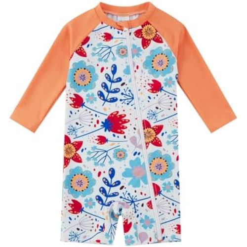 Baby Girl One Piece Swimsuit Sunsuit with Full-Length Zipper UPF 50+ Sun Protection Infant Swimwear