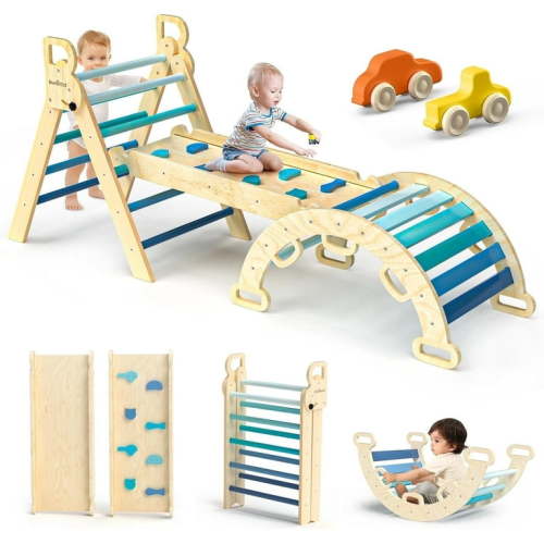 Bluewood Montessori Triangle Climbing Set, Indoor Playground for Kids, 3-Piece (blue)
