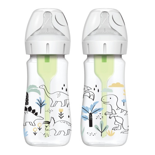 Dr. Brown's Anti-Colic Options+, Wide-Neck, Dino Decos Baby Bottle, 2pk, 9oz, 0m+