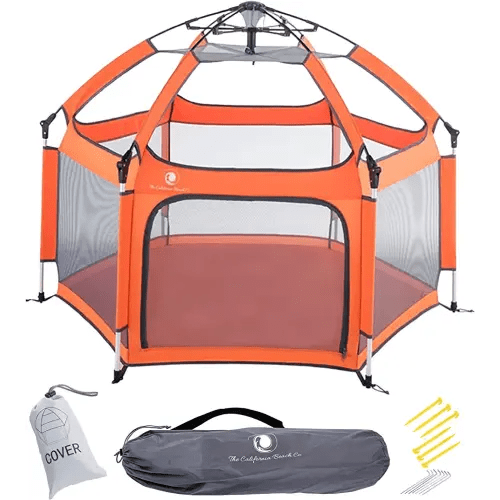 POP 'N GO Premium Outdoor and Indoor Baby Playpen - Portable, Lightweight, Pop Up Pack and Play Toddler Play Yard w/Canopy and Travel Bag - Orange