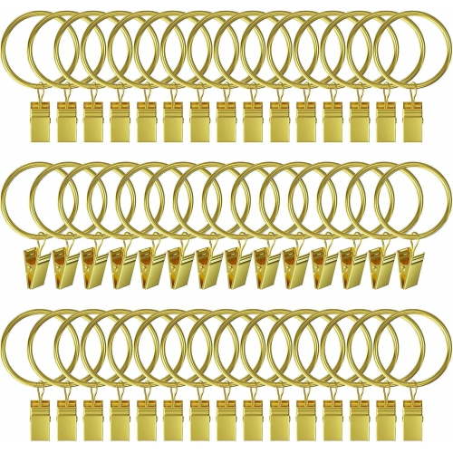50 Pack Curtain Rings with Clips, Heavy Duty Curtain Clip Rings Hooks, Bow Hanger Clips for Hanging Drapery Drapes Bows, Gold