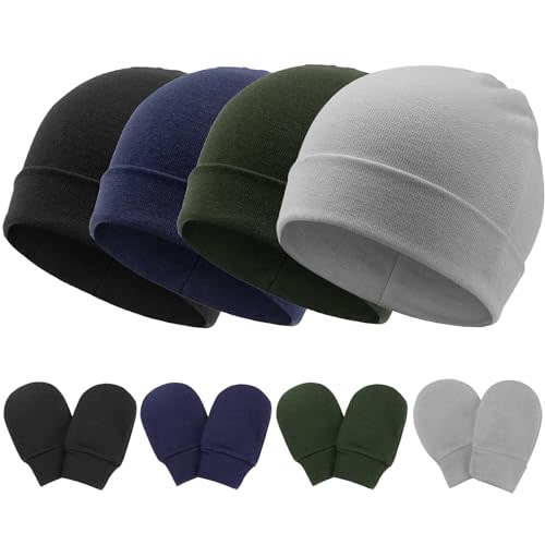 BQUBO Baby Hats and Mittens Infant Cotton Beanie Gloves No Scratch Set Newborn Hospital Hat for Boys Girls