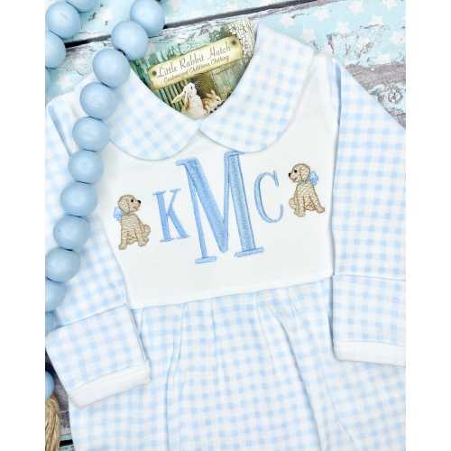 Monogrammed Infant Outfit, Baby Boy Gingham Footie, Baby Boy Monogrammed Coming Home Outfit