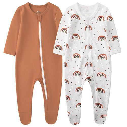 O2 BABY Baby Boys Girls Organic Cotton Zip-Front Sleeper Pajamas, Footed Sleep 'n Play