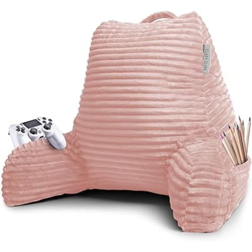 Clara Clark Reading Pillow for Bed Adult – Back Pillow for Sitting in Bed, Standard Bed Pillows for Sitting Up in Bed, Foam Bed Chair Pillow, Peach Beige Bed Rest Pillow