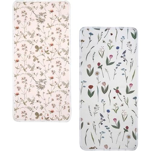 haakaa Waterproof Changing Pad Liners, 100% Cotton, Soft & Breathable (2pcs, 13" x 27.5" Honey Blossom+Vintage Garden)