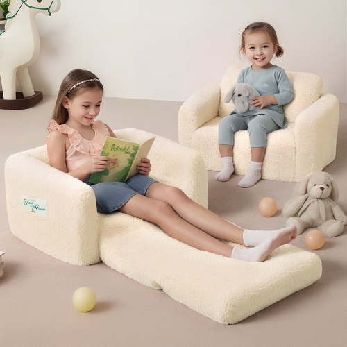 Kids Couch, 2 In 1 Foldable Toddler Couch ,Convertible Baby Sofa Chair for Boys and Girls, Beige