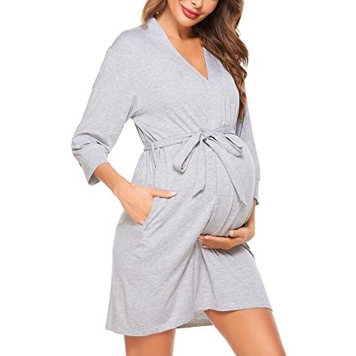 SWOMOG Women's Maternity Nursing Robe Pregnancy Hospital Breastfeeding Bathrobes 3 in 1 Labor Delivery Nightgowns