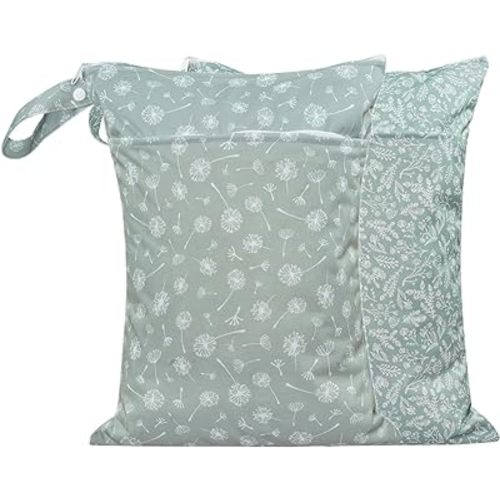 Wet Dry Bags with Two Zippered Pockets and Handle, Reusable Storage Bag for Breast Pump Parts & Baby Items, Waterproof Diaper Bags, Yoga Gym Bag for Swimsuits or Wet Clothes-2pcs, 11.8*15.75"