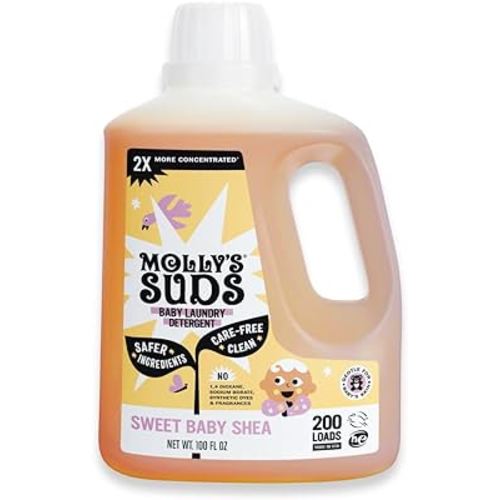 Molly's Suds Baby Liquid Laundry Detergent | Removes Formula, Poop & Spit-Up Stains | Extra Gentle on Newborn Skin (Sweet Baby Shea, 200 Loads)