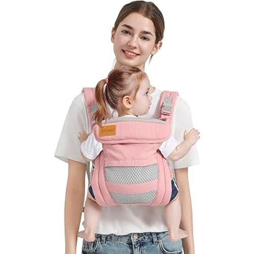Baby Carrier Newborn to Toddler(7-30lbs), Toddler Carrier with Adjustable Shoulder Strap, Baby Holder Carrier with Breathable Mesh Fabric, Pink