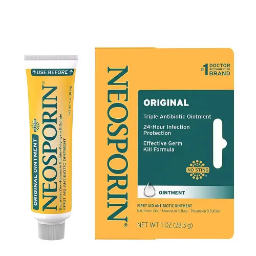 Neosporin Original First Aid Antibiotic Ointment with Bacitracin Zinc For Infection Protection, Wound Care Treatment & Scar Appearance Minimizer for Minor Cuts, Scrapes and Burns, 1 oz