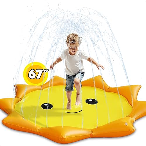 Pool Wave Splash Pads for Toddlers 1-3, Kids Water Sprinkler, Baby Fun Outdoor Toys, 67" Inflatable Dog Pool, Kiddie Outside Backyard Games, Summer Gift for 2-4 3-5 4-8 Years Old Boys Girls Childrden