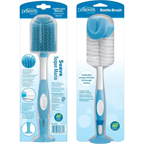 Dr. Brown's Baby Bottle and Nipple Brush Soft Touch and Sponge Brush, Blue Variety Pack, 2 -Pack