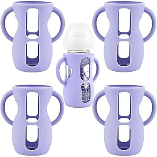 4 Pack Silicone Sleeves for Avent Natural Glass Baby Bottles 8oz - Light Purple
