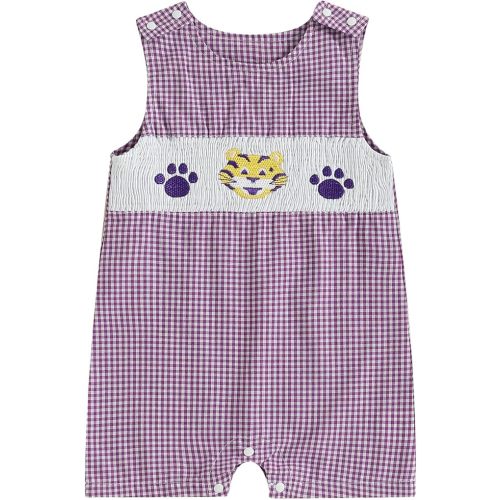 Newborn Baby Boys Sleeveless Seersucker Romper One Piece Straps Overalls Striped Jumpsuit Summer Smocked Clothes