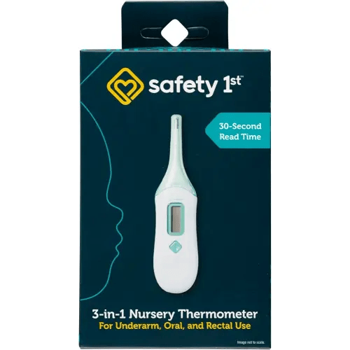 Safety 1st Thermomètre 3 en 1 pour chambre d'enfant - Thermomètre bucco-rectal et aisselles pour bébés, enfants et adultes avec pointe flexible, jauge de surinsertion, lectures rapides et précises,