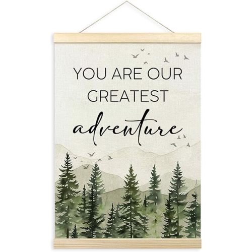 TLESKE Woodland Baby Nursery Decor Poster Hanger Frame, Forest Mountain Hanging Wall Art Decor for Baby Boys Girls Nursery Toddlers Kids Room Playroom, You Are Our Greatest Adventure Prints, 12x16in