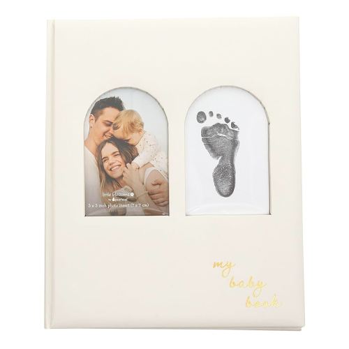 Arched Window Baby Book, Baby Girl or Baby Boy Keepsake, Baby Milestone Book, Pregnancy Journal, With Ink Pad For Newborn Handprint or Footprint, Cream