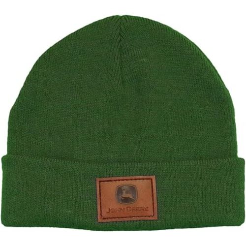 John Deere Toddler Kids Leather Patch Logo Knit Beanie-Jd Green
