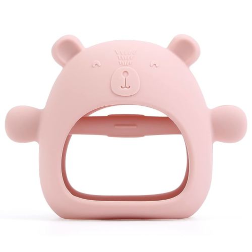 Silicone Baby Teether Toy for Infants 3+ Months, Anti-Drop Silicone Baby Mitten Teether for Soothing Teething Pain Relief, Baby Chew Toys for Sucking Needs, BPA Free, Dark Pink