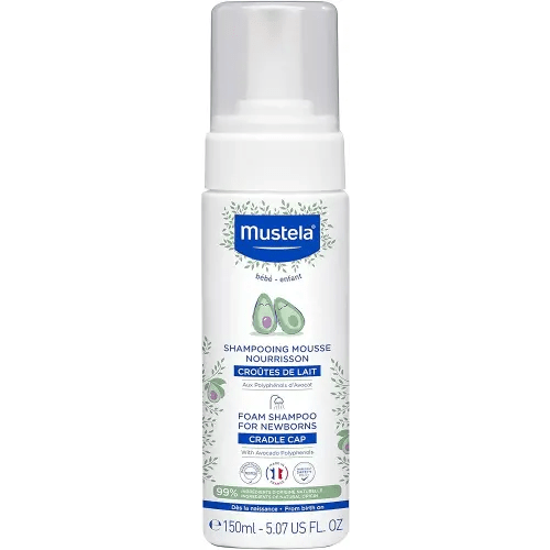 Mustela Cradle Cap Foam Shampoo for Newborn - Baby Shampoo with Natural Avocado - Tear-Free & Fragrance-Free - 5.07 fl. oz.