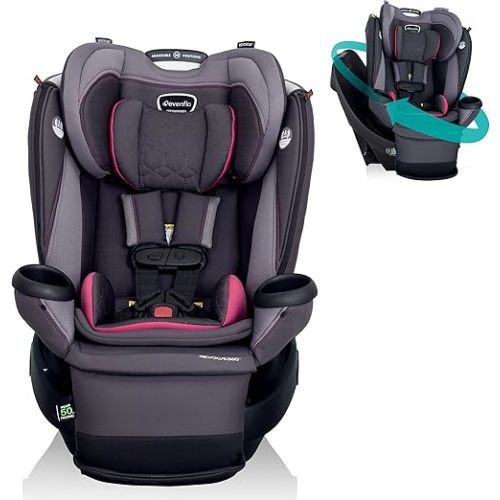 Evenflo Revolve360 Extend Rotational All-in-One Convertible Car Seat with Quick Clean Cover, 360° Rotation, Rear-Facing Up to 50 Lbs, Rowe Pink