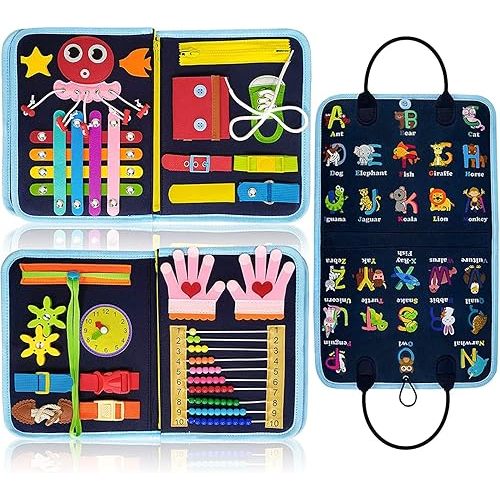 Gojmzo Busy Board Montessori Toys for 1 2 3 4 Year Old Boys & Girls Gifts, Sensory Toys for Toddlers 1-3, Educational Travel Preschool Activities Learning Alphabet Count Fine Motor Skills